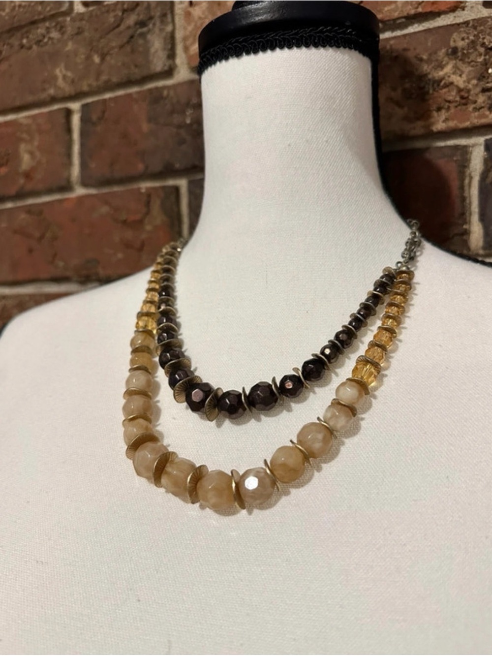 Jones New York Double-Strand Brown and Gold Beaded Necklace